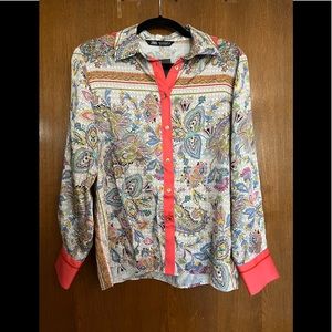 Zara orange paisley satin button up shirt